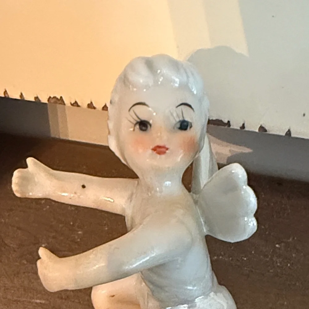 Vintage Japan Porcelain Cherub Pixie Candle Hugger Figurine